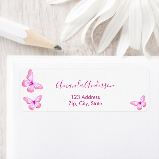 Butterfly Rosa weiße Rücksendeadresse (Insitu)