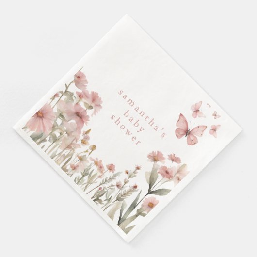 Butterfly Rosa Wildblumen Mädchen Dusche Serviette (Ecke)