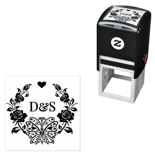 Butterfly-Rose ab dem 2. ersten Doppelmonogramm #9 Permastempel (Beispiel)