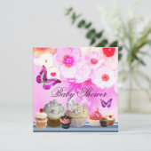 BUTTERFLY,ROSE,BLUME,KUPFEN Pink Babydusche Einladung (Stehend Vorderseite)