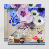 BUTTERFLY,ROSE,BLUME,KUPFKEN Blue Baby Dusche Einladung (Vorne/Hinten)