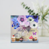 BUTTERFLY,ROSE,BLUME,KUPFKEN Blue Baby Dusche Einladung (Stehend Vorderseite)