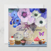 BUTTERFLY,ROSE,BLUME,KUPFKEN Blue Baby Dusche Einladung (Vorderseite)