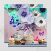 BUTTERFLY,ROSE,BLUME,KUPFKEN Blue Baby Dusche Einladung (Vorne/Hinten)