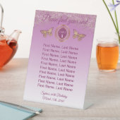 Butterfly & Rose Gold Glitzer Tischnummer Zeichen Sockelschild (In Situ)