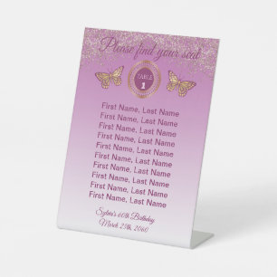 Butterfly & Rose Gold Glitzer Tischnummer Zeichen Sockelschild