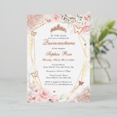 Butterfly Rose Gold Pink Blush Bloral Quinceanera Folieneinladung (Stehend vorne)