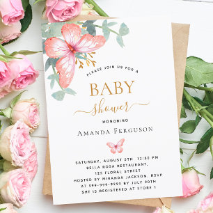 Butterfly Rose Goldgrün Mädchen Babydusche Einladung