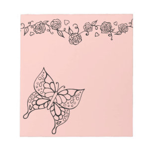 Butterfly-Rose Notepad Notizblock
