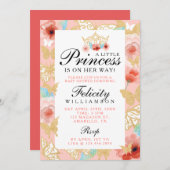 Butterfly Royal Floral Crown Pink Gold Einladung (Vorne/Hinten)