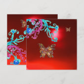 BUTTERFLY RUBY, blau hellrosa rot Einladung (Vorne/Hinten)