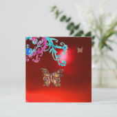 BUTTERFLY RUBY, blau hellrosa rot Einladung (Stehend Vorderseite)