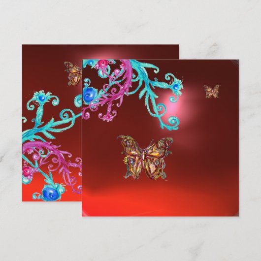 BUTTERFLY RUBY, blau hellrosa rot Einladung (Vorne/Hinten)