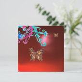 BUTTERFLY RUBY, blau hellrosa rot Einladung (Stehend Vorderseite)