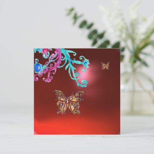 BUTTERFLY RUBY, blau hellrosa rot Einladung (Stehend Vorderseite)