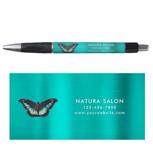 Butterfly Salon Business Promotional Metallic Aqua Kugelschreiber