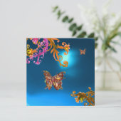 BÜTTERFLY SAPPHIRE BLAU, hellrosa, braun Einladung (Stehend Vorderseite)