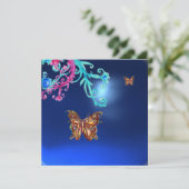 BUTTERFLY SAPPHIRE, blau hellrosa, lila rot Einladung (Stehend Vorderseite)