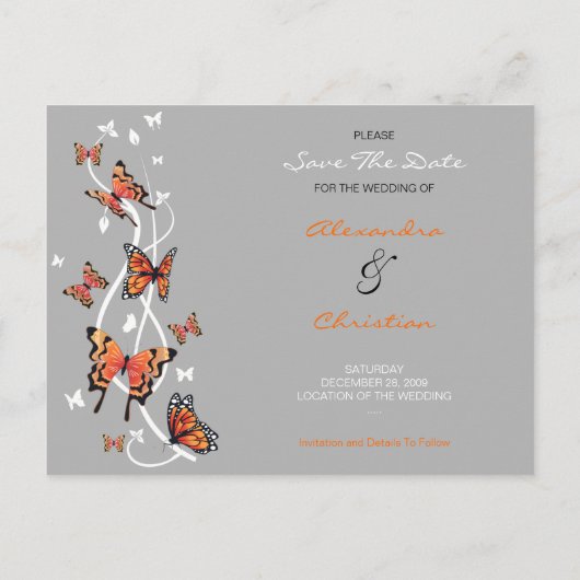 Butterfly Save the Date Hochzeitsankündigung Ankündigungspostkarte (Rückseite)