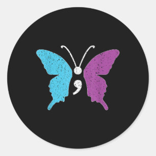 Butterfly Semicolon Lila & amp; Aquamarin Suicide Runder Aufkleber