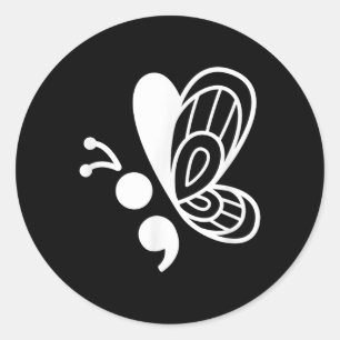 Butterfly Semicolon Mental Health Awareness Runder Aufkleber