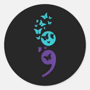 Butterfly Semicolon Suicide Bewusstsein Mentale Ge Runder Aufkleber