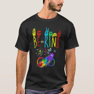 Butterfly Sign Language Butterfly Autism Be Kind T-Shirt