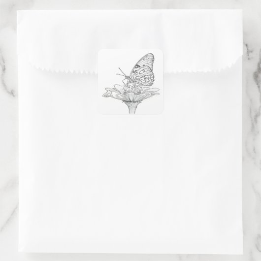 Butterfly Sketch zeichnend Quadratischer Aufkleber (Tasche)