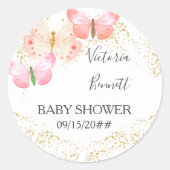 Butterfly Skies Coral Pink Gold Confetti Runder Aufkleber (Vorderseite)