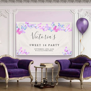 Butterfly Skies Pink Aquarell Schmetterlinge Party Banner