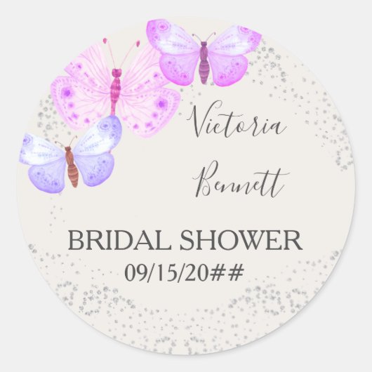 Butterfly Skies Pink Silver Confetti Gefallen Aufk Runder Aufkleber (Vorderseite)