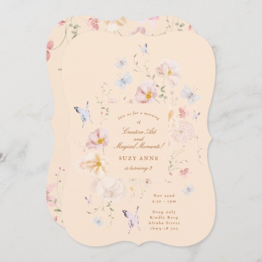Butterfly & Soft Floral Girls Third Kids Birthday Einladung (Vorne/Hinten)