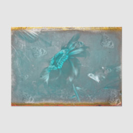 Butterfly Sonnenblume Aquamarin Gold Vintage Antik Seidenpapier