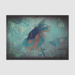 Butterfly Sonnenblume Aquamarin Sepia Vintage Anti Seidenpapier