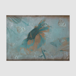 Butterfly Sonnenblume Aquamarin Sepia Vintage Anti Seidenpapier