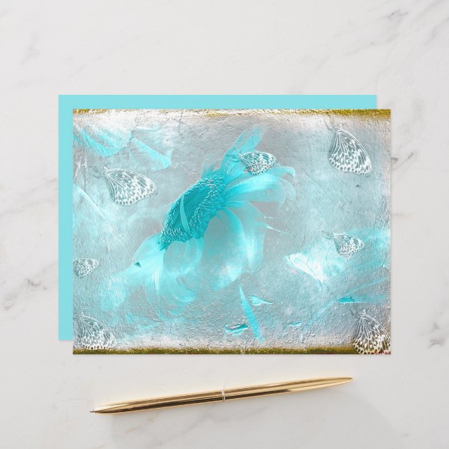 Butterfly Sonnenblume Aquamarin Silver Vintag Anti (Vorderseite/Rückseite Beispiel)