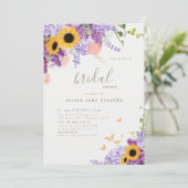 Butterfly Sonnenblume Lilac Rustikales Brautparty Einladung (Stehend Vorderseite)