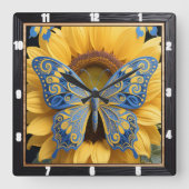 Butterfly Sonnenblume Natur Quadratische Wanduhr (Vorderseite)