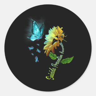 Butterfly Sonnenblume Suizidprävention Bewusstsein Runder Aufkleber