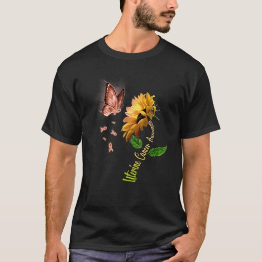 Butterfly Sonnenblume Uteruskrebs Bewusstsein T-Shirt (Vorderseite)