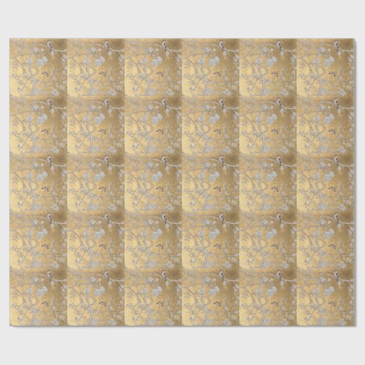 Butterfly & Sparrow Golden Oriental Garden Scene Geschenkpapier (Flach)