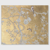 Butterfly & Sparrow Golden Oriental Garden Scene Geschenkpapier (Flach)