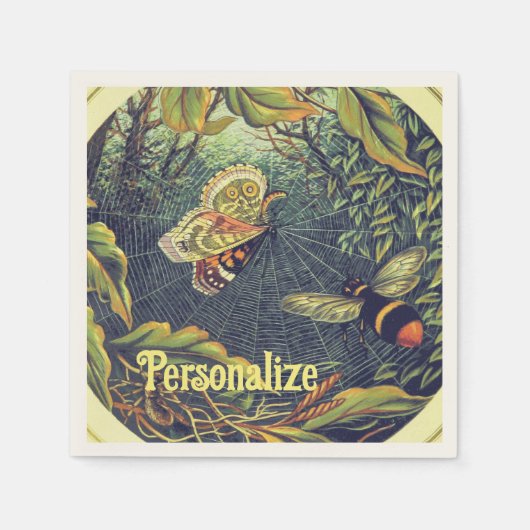 Butterfly spiderweb bee Vintag Garden Illustration Serviette (Vorderseite)