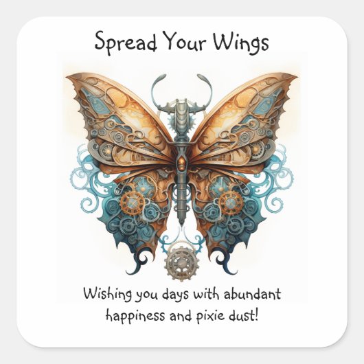 Butterfly Spreizen Sie Ihre Flügel viel Glück Quadratischer Aufkleber (Vorderseite)