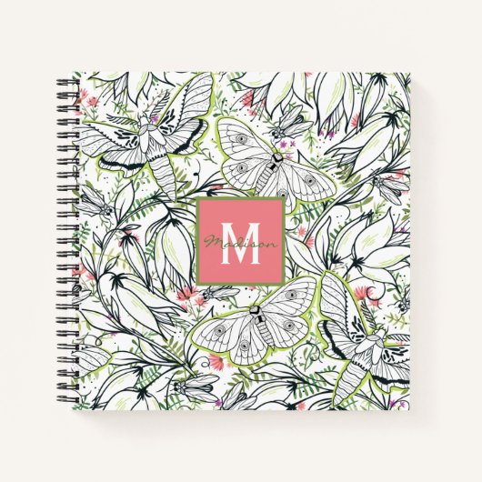 Butterfly Spring Floral Monogram Notizblock (Vorderseite)