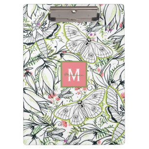 Butterfly Spring Floral Monogram School Klemmbrett
