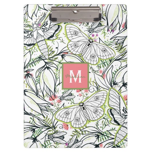 Butterfly Spring Floral Monogram School Klemmbrett (Vorderseite)