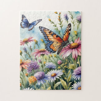 Butterfly Spring Meadow Wildflowers Watercolor Puzzle