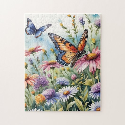 Butterfly Spring Meadow Wildflowers Watercolor Puzzle (Vertikal)