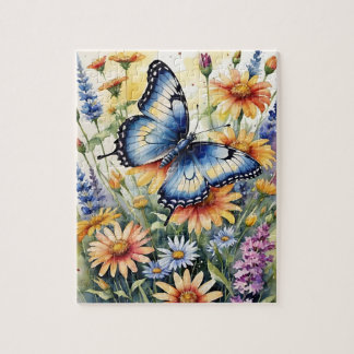 Butterfly Spring Meadow Wildflowers Watercolor Puzzle